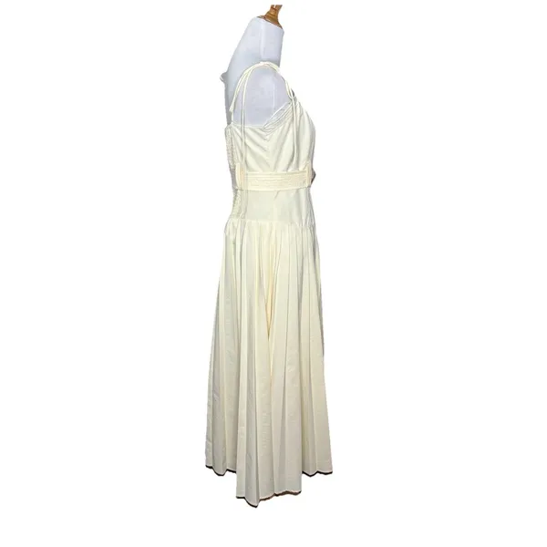 EBLuxe Cream Fitted Bodice Button Belted Ruffle Maxi Dress Size Medium - Image 8