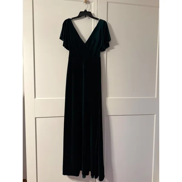 Anthropologie Jenny Yoo Ellis Gown Dark Green Velvet Flutter Sleeve Maxi Dress 4 - Image 4