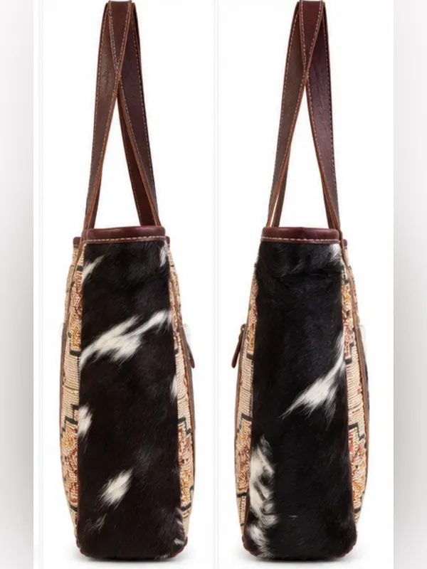 Myra Bag Southwestern Tapestry Hair-On-Hide Leather Tote Bag - Image 3