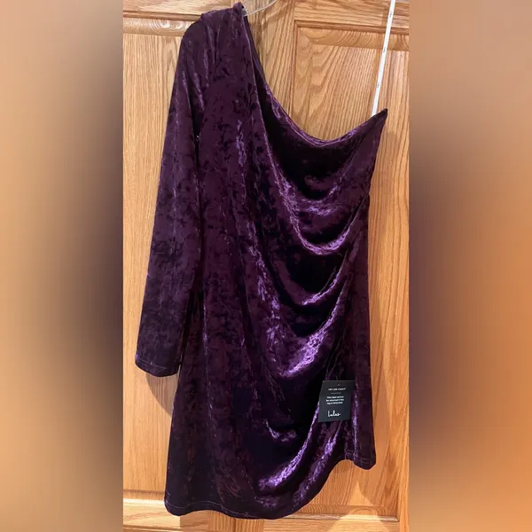 Lulus Muse Moment Crushed Velvet One-Shoulder Mini‎ Dress Purple Size XL - Image 4