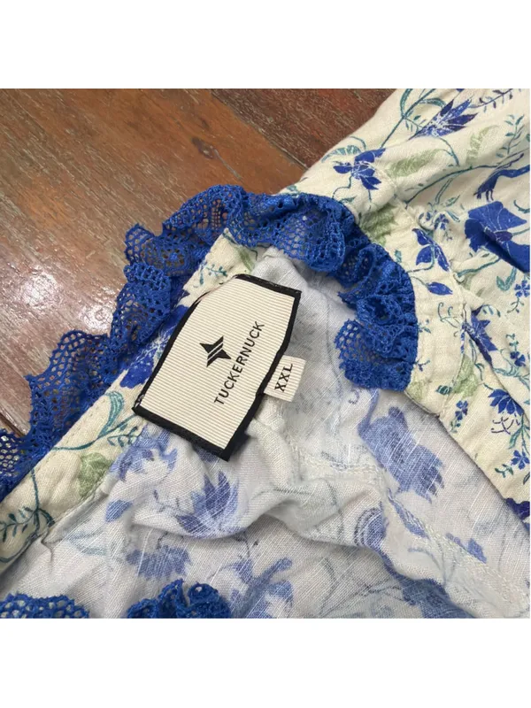 Tuckernuck Crawford Dress Bluebird Melody Linen Cotton Floral Lace Tiered XXL - Image 8