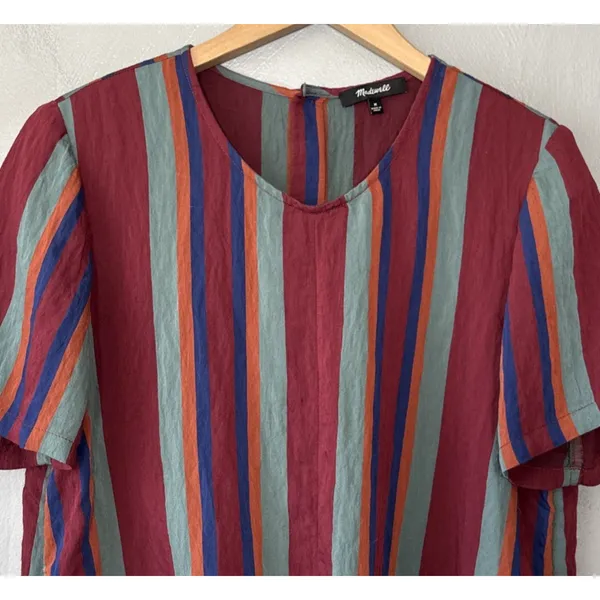 Madewell Striped Tie Front Top Size Medium Rosalinda Beachy Retro Summer Blouse - Image 2