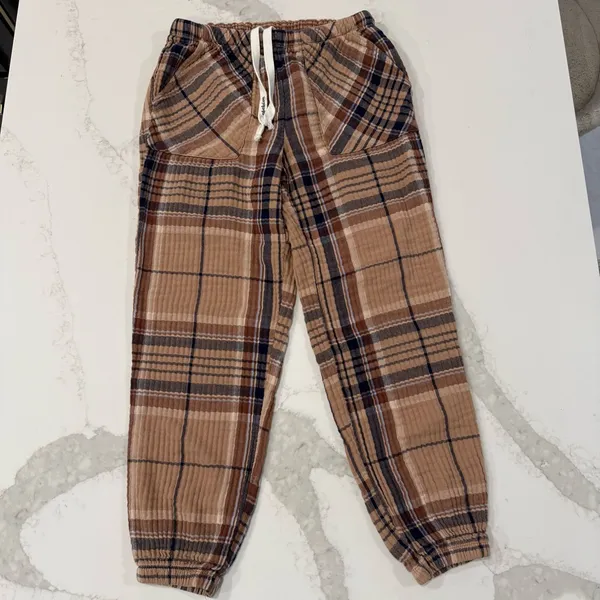 Aerie Soft Gauze Plaid Pajama Jogger Pants Womens Small Regular Brown/Tan Lounge - Image 2