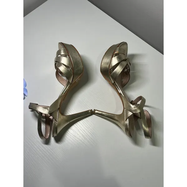 Vince Camuto Peppa Metallic Gold Leather Platform‎ Stiletto Heels 7M VC-PEPPA - Image 6