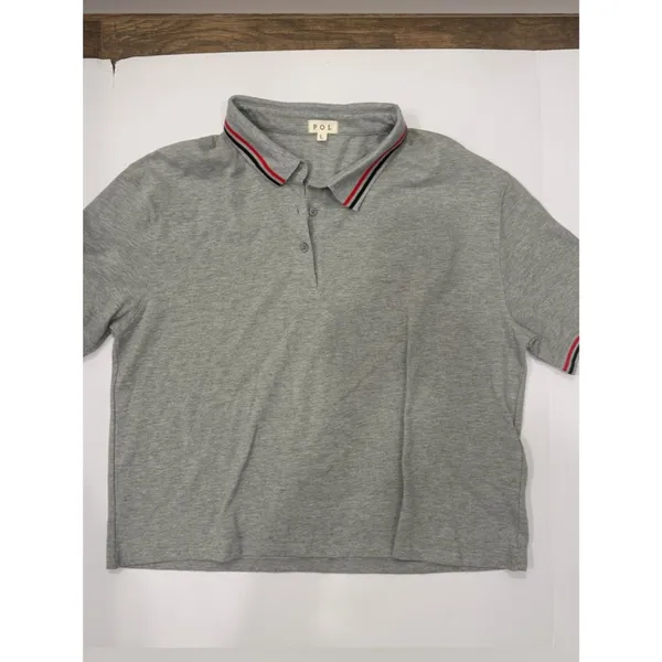 POL Gray Contrast Tipped 100% Cotton Polo Size Large NWOT - Image 2
