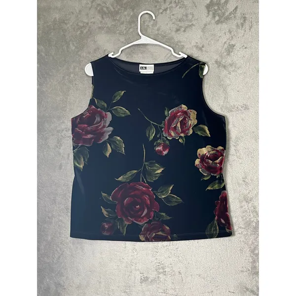 Vintage 90s Whimsigoth Dark Floral Rose Velvet Tank Top and Wide Leg Pants Set L - Image 2