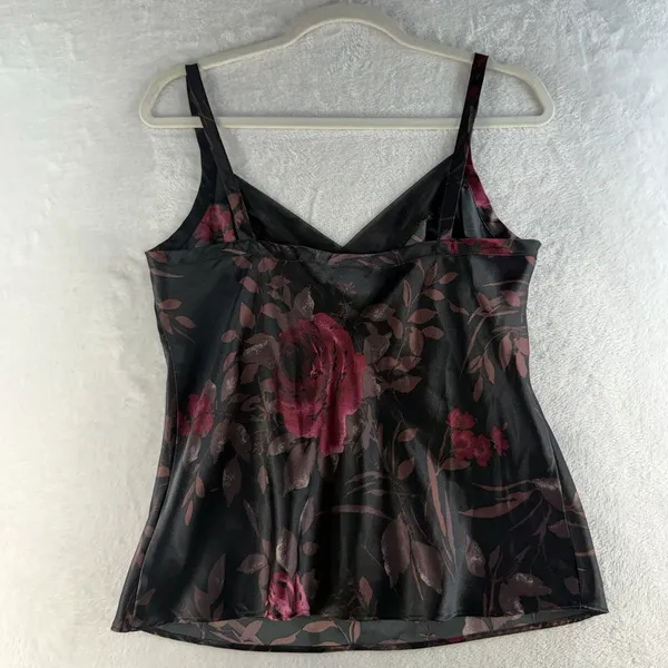 Vintage Y2K M Medium Cami Tank Top Dark Romantic Gothic Floral Shirt Black Satin - Image 5