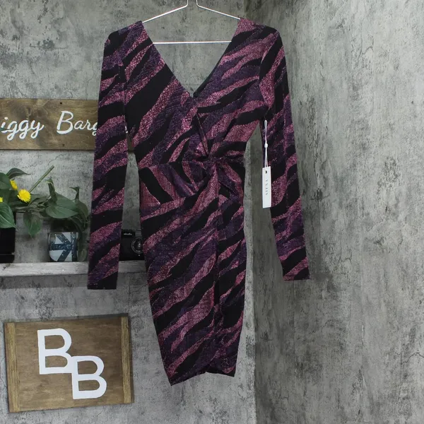 NWT Siena Womens Metallic Side-Twist Long Sleeve Dress SATN1869 Purple Multi 4 - Image 5