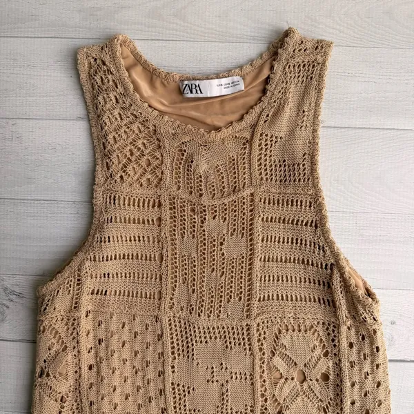 Zara Beige Crochet Dress Size S - Image 6