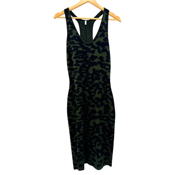 Faith Connexion Paris Wool Silk Leopard Camo‎ Jacquard Racerback Midi Dress L - Image 4