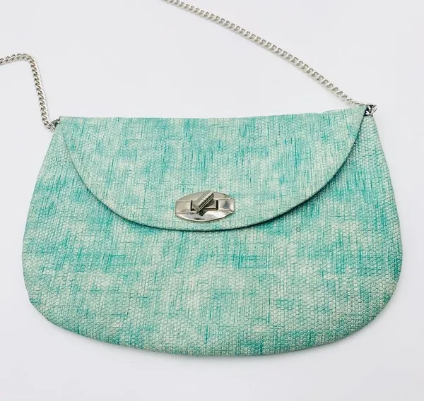 l*space Aqua Teal Blue Space Dye Silver Chain Crossbody Festival Bag Purse - Image 3