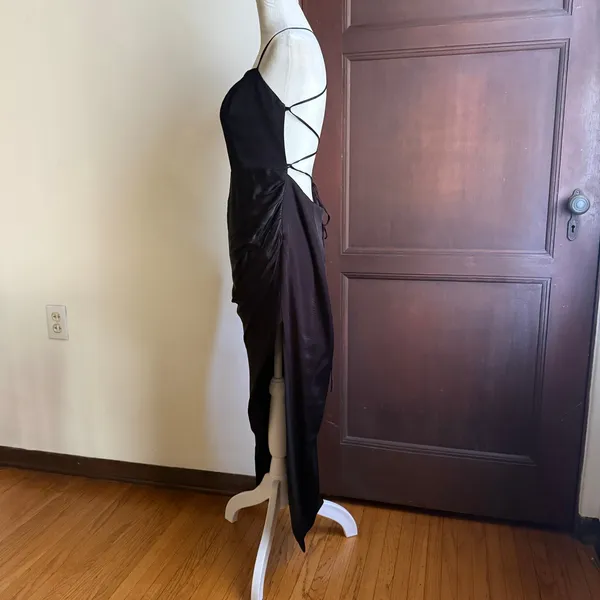 MANNING CARTELL | Miami Heat Black Satin Lace up strappy back Midi dress Size 8 - Image 6