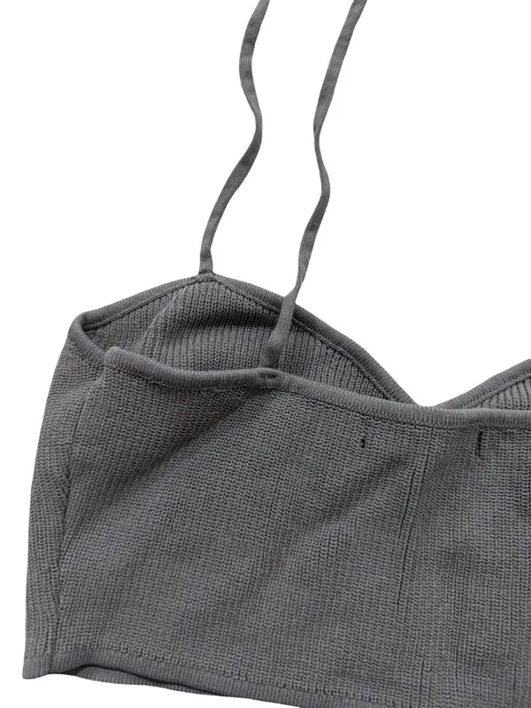 Zara Dusty Blue Ribbed Knit Crop Top Sweetheart Shirt Silhouette Large Women's - Image 3
