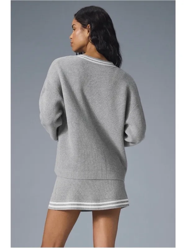 Alo Yoga Tennis Club Cardigan Sweater XS Gray Varsity Preppy Athleisure Chic - Image 4