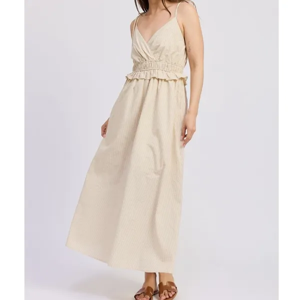 En Saison Brown Stripe Midi Dress - Image 2