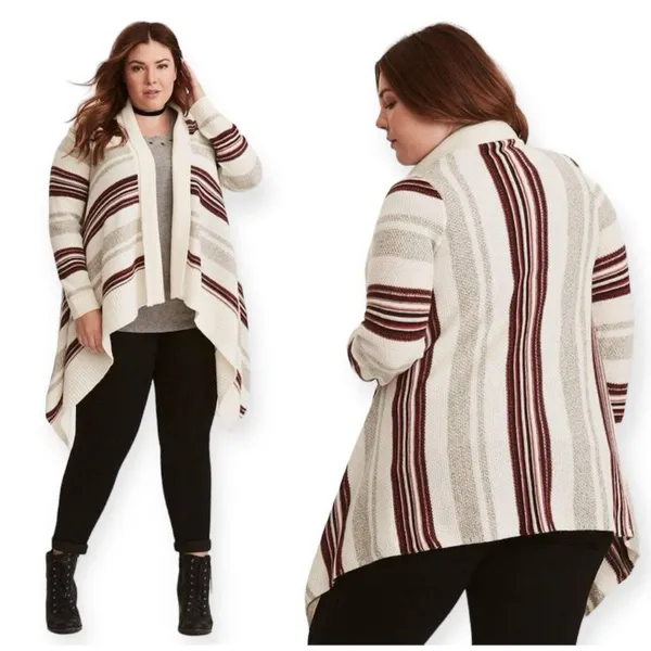 Torrid Cardigan Sweater Duster Women's size 2 2X Striped Open Draped Waterfall - Image 2