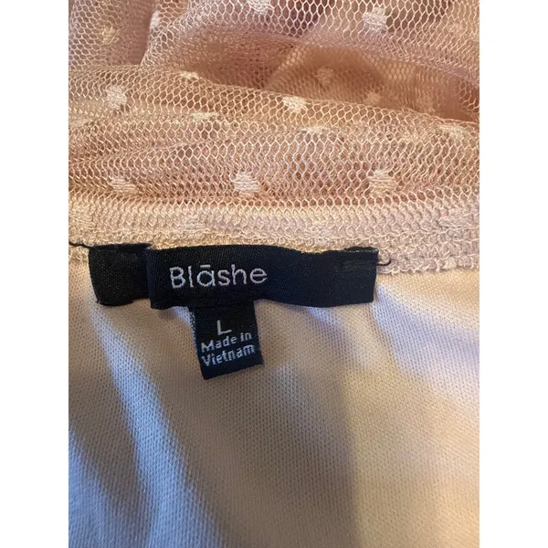 Blashe Pink Dot Ruched Mesh Mini body Dress Puff Sleeve Bodycon y2k dainty Large - Image 8