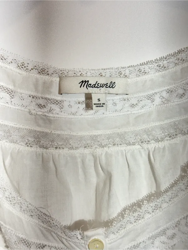 Madewell White Lace Insert Pintuck Cotton Voile Sleeveless Lightweight Top Sz S - Image 7