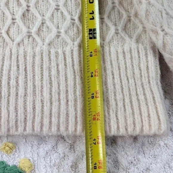 West of Melrose‎ Cream Cable Knit Balloon Sleeve Sweater Ivory XS Honeycomb - Image 5