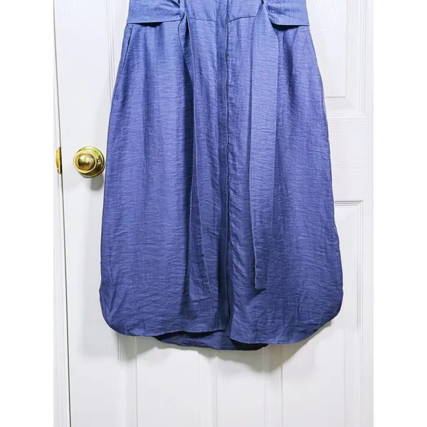 Reiss Keeley Sleeveless Belted Midi Dress Hemp Size 4 Blue Classic Quiet Luxury - Image 7