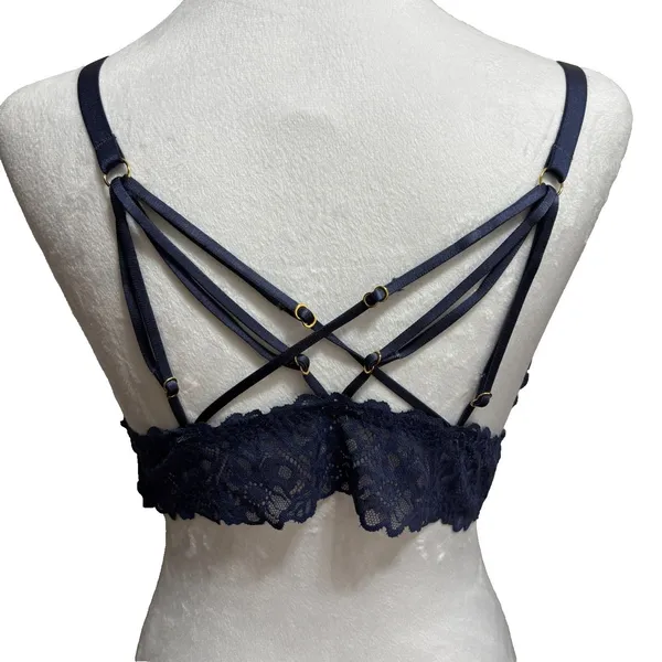 Aerie Lace‎ Bralette Womens L Navy Strappy Cage Back V-Neck Festival Layering - Image 2