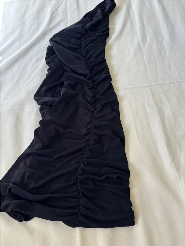 Sexy Black One-Shoulder Ruched Mini Bodycon Dress - Size Small - Image 6
