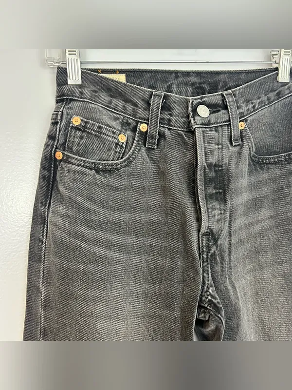 Levi's 501 Faded Black/Grey Button Fly Denim Ankle Jens Size 24 x 30 - Image 3