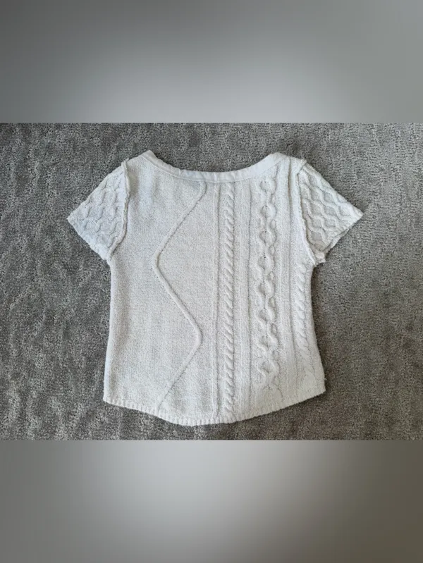 Free People Baby Cable Tee in Ivory Off White Size Small Cotton Blend Boho - Image 11