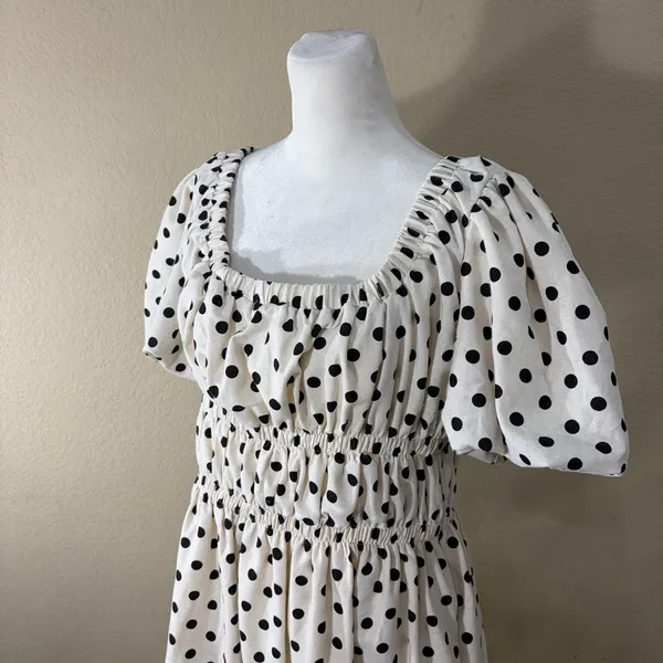 Bohme Polka Dot Black & Ivory Mini SunDress SZ- M NWT Beachy Cottagecore Peasant - Image 2