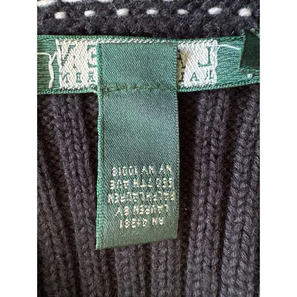 Lauren Ralph Lauren Fair Isle Shawl Collar Toggle Sweater Black White 1X Cotton - Image 5