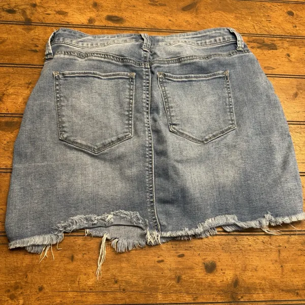 Mudd Skirt Juniors Sz 9 FLX Stretch Denim‎ Mini Distressed Stretch Jean Raw Hem - Image 3