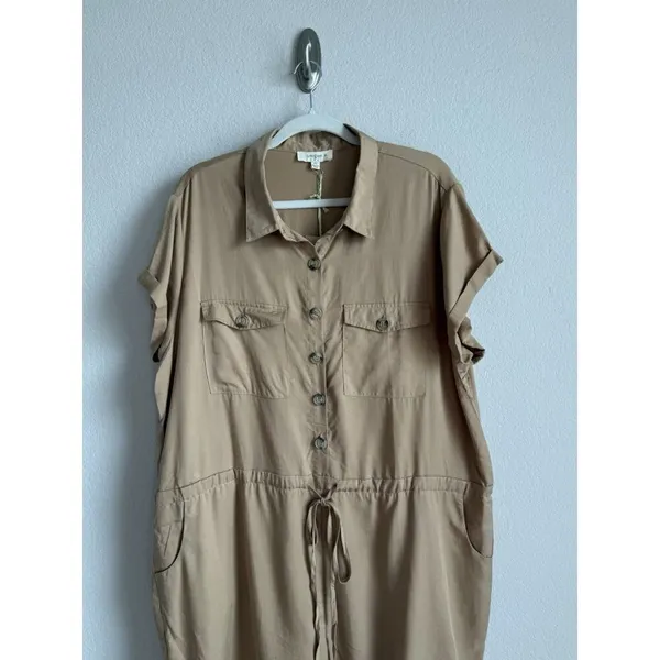 Umgee Women's‎ Taupe Button Drawstring Waist Cuffed Hem Romper Plus Size XL NEW - Image 7