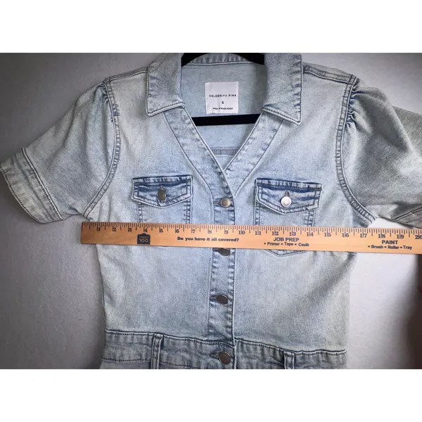 Celebrity Pink Light Wash Denim Button Down Mini Dress juniors Small - Image 9