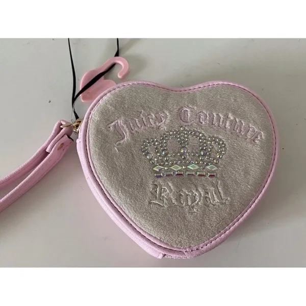 NWT Juicy Couture Kingdom Heart Zip Wristlet Pink Velour Rhinestone Crown Wallet - Image 2