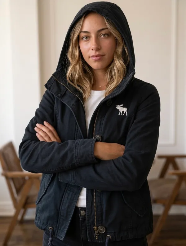 Abercrombie & Fitch Tom Boy Style Black Cotton Hooded Jacket/ Coat - Image 3