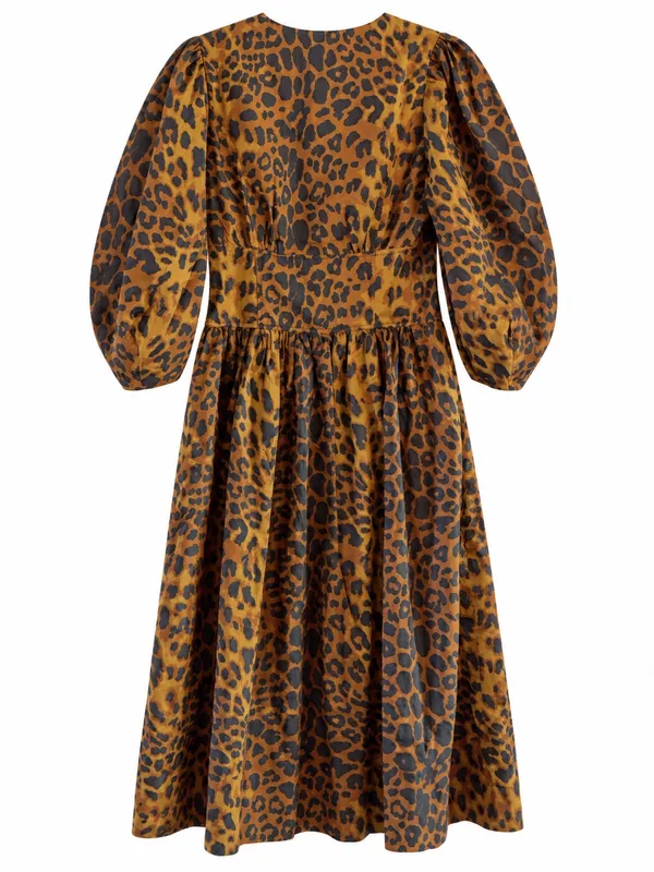 Tuckernuck Leopard Graciela Dress Womens 6 Brown NWT Square Neck Puff Sleeve - Image 6
