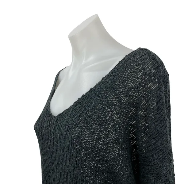 Brandy Melville Women's Black Knit Long Sleeve Deep V Neck Sweater Top Size OS - Image 2