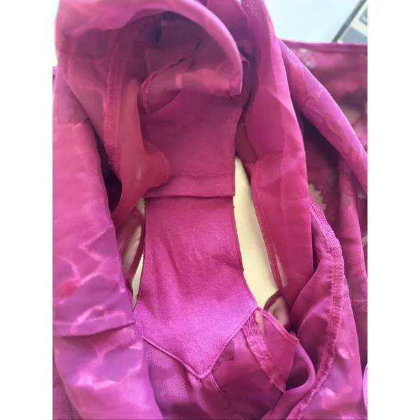 Vintage Victorias Secret Satin Teddy Lingerie Gold Label Maroon Floral Size M - Image 11