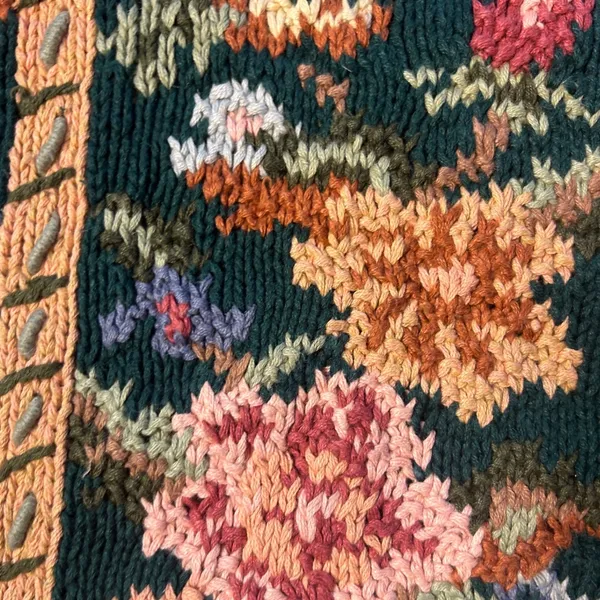 Vintage 90s Crystal Kobe Floral Sweater Small Ramie Cotton Knit Grandmacore Fall - Image 4