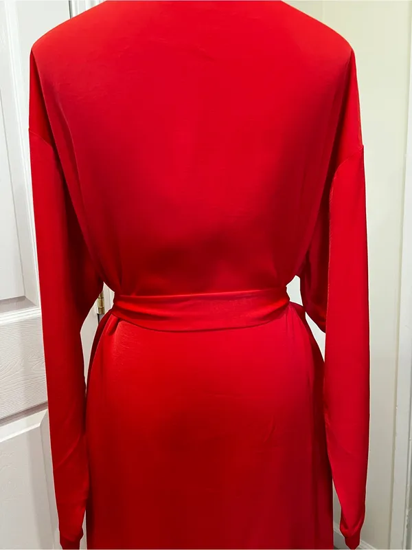Fabletics Eco-satin Robe Strawberry Red With Black Trim With Pockets Size Medium - Image 8