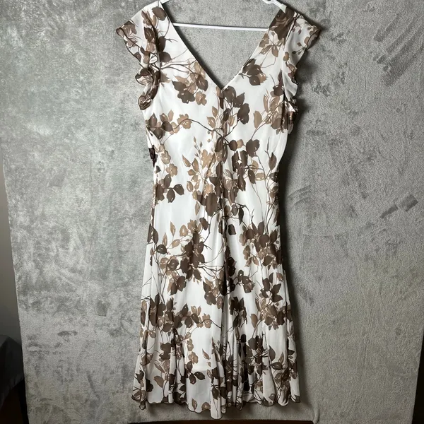 Vintage Y2K Earthy Brown Floral Bohemian Midi Dress‎ Tie Waist Large - Image 5