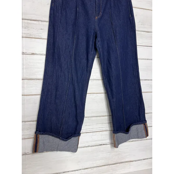 LOFT THE WIDE LEG Dark Blue High Rise Cuffed Jeans Women's Size 8 - Image 2