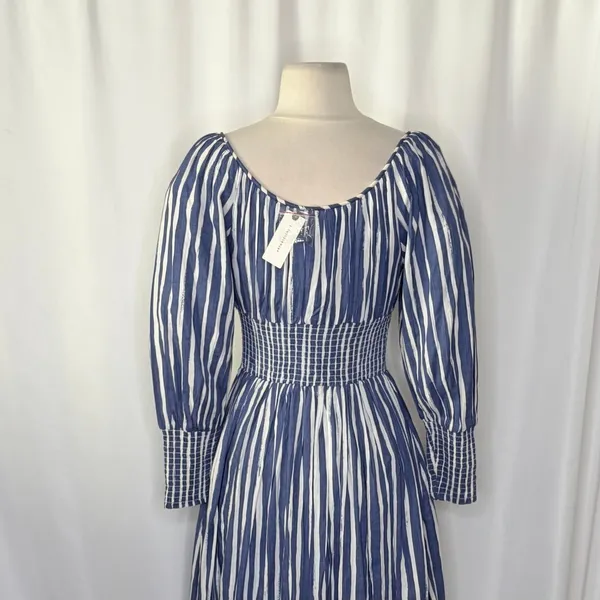 NWT!! By ANTHROPOLOGIE Long Sleeve Sweetheart Midi Dress Blue White Striped XS - Image 10