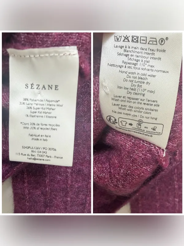 Sezane Joyce Jumper Sweater Merino Wool Mohair Gold Buttons in Grape Purple XS - Image 10