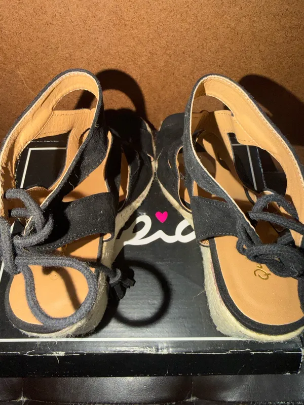 Qupid jello-02 black suede lace up platform wedges Espadrille 8.5 - Image 7