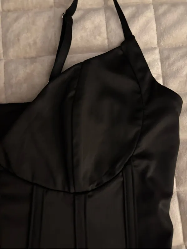 Women’s Black Satin Corset Crop Top Size M - Image 9