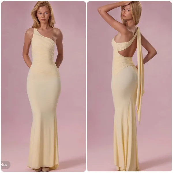 Oh Polly Annelise Jersey Bridesmaid Maxi Dress in Butter Yellow Size M New - Image 2