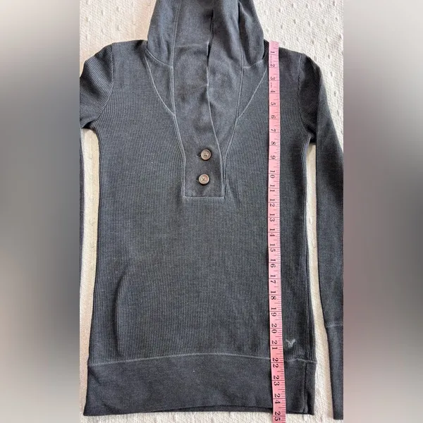 American Eagle Vintage Y2K Gray Long shirt with hoodie Size S - Image 7