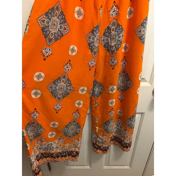 Sienna Sky NWOT Orange Boho Medallion Smocked Wide Leg Pants Jumpsuit Size L - Image 2