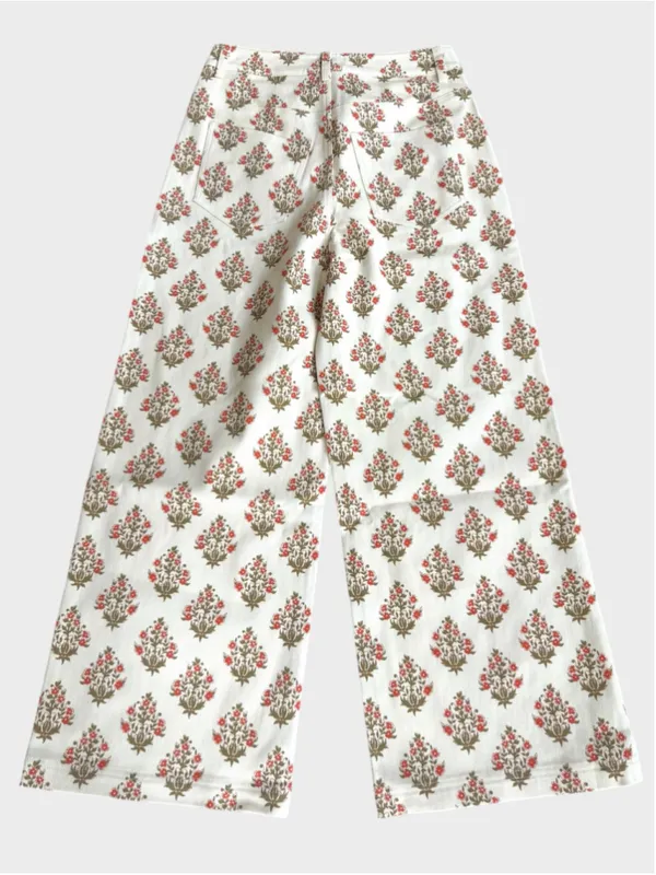 Entro Floral Print Wide Leg Twill Denim Pants Size S - Image 2